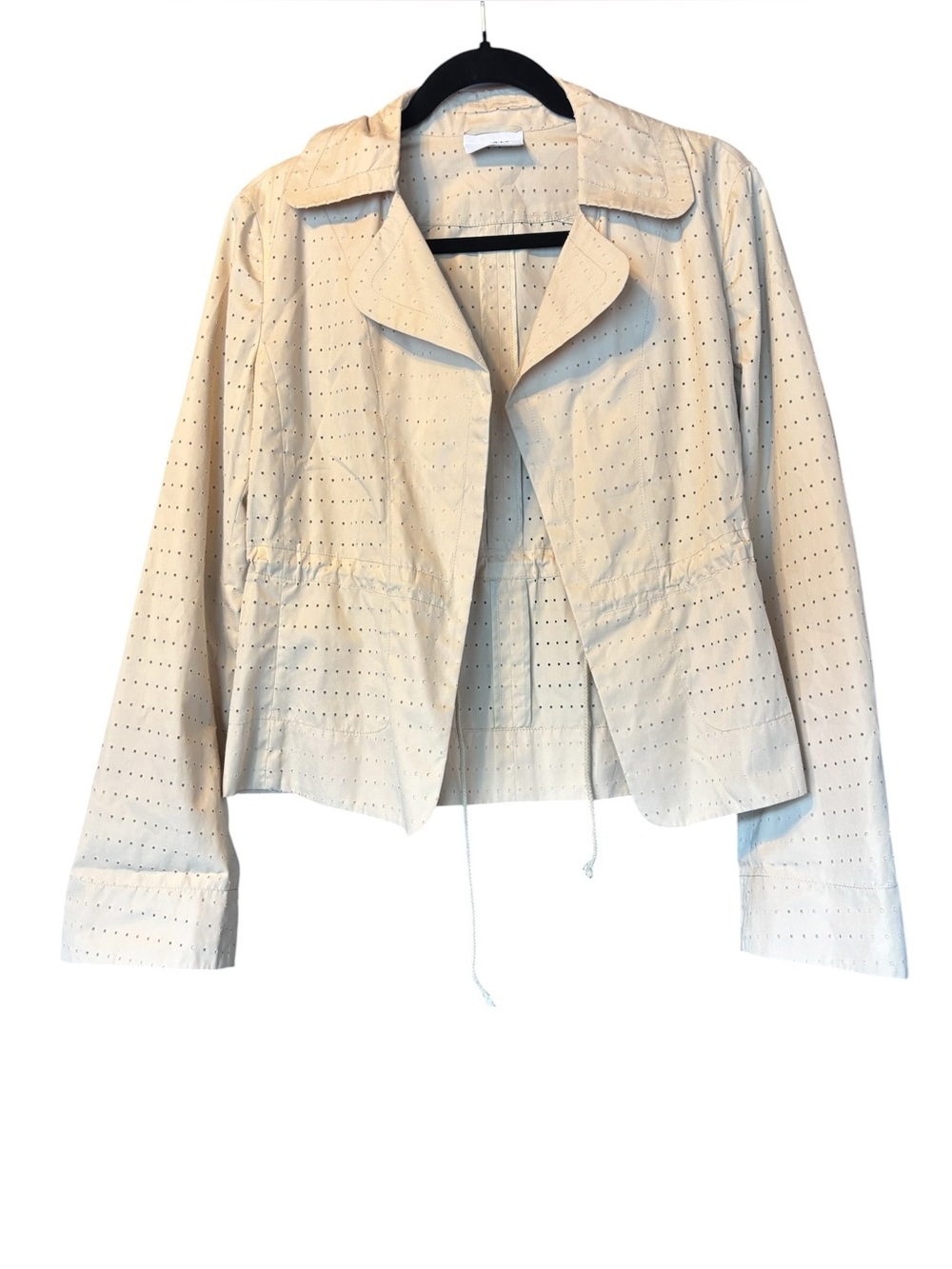 Akris Punto Khaki Blazer Jacket Cropped Drawstring Waist Perforatted Design US 8